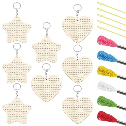 Genérico Kit De Bordado Para Niños | Kit de Bordado para Niños Principiantes Corazón de Madera - Arte De Costura Con Hilos Y Agujas Para Jóvenes Estudiantes Y Aficionados Al Punto De Cruz