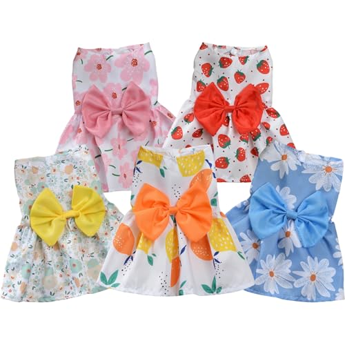TAPBULL Dog Dresses, Fashionable Pet Dog Clothes, Cute Cat Birthday Dress Outfit (Orange/Red/Yellow/Blue/Pink 5-Pack), Medium