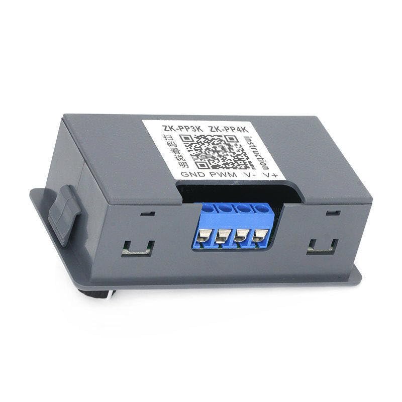 Takaosa view of the ZK-PP4K PWM Pulse Generator showing terminal block labeled GND, PWM, V-, V+