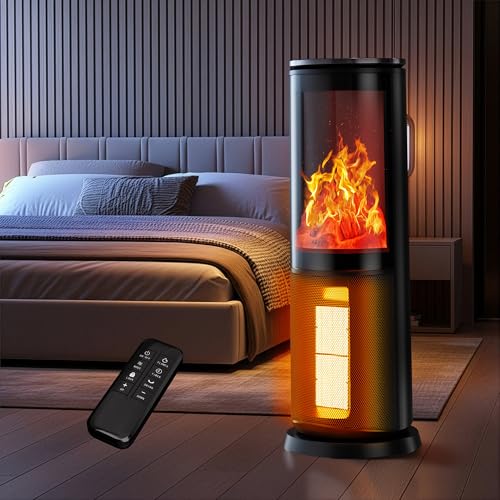 AKIRES 26IN Space Heater for Indoor Use,1500W Room Heater with Thermostat,70° Oscillating Large Portable Electric Fireplace Heater, Remote,24H Timer for Large Room Bedroom Office