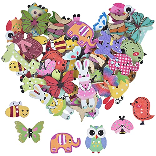 50 Pièces Boutons en Bois, Diverses Formes D'animaux Styles de Forme Animale Boutons Bois avec Deux Trous, pour Artisanat Couture Artisanat Peinture Bricolage Décoration