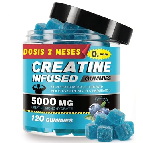 Creatina Gominolas 5000mg Sin Azúcar 120 Unidades - Gominolas de Creatina Monohidrato Pura para Aumento Masa Muscular y Energía - Creatine Gummies Veganas, Sin Gluten, Keto y Sin-GMO
