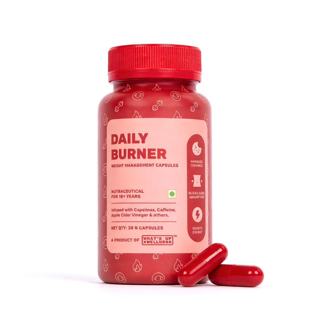What's Up Wellness Daily Burner Capsules | Weight Loss Supplement For Women & Men | Helps Manage Cravings, Calories & Carbs | Boost Metabolism | L Carnitine & ACV - Apple Cider Vinegar | 30 Capsules