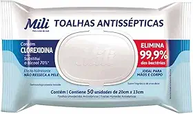 TOALHA UMEDECIDA ANTISSEPTICA C/50UN / MILI -SEM ÁLCOOL Branco