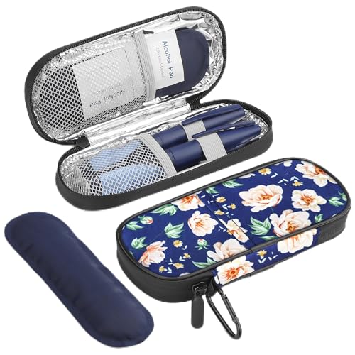 Image of Gelozid Insulin Cooler Travel Case with 2 Reusable Ice Packs, White Flower | Diabetic Insulated Organizer, Medication Case for Insulin Pen, for Diabetic Supplies, for The Daily Life & Trip, TSA approved