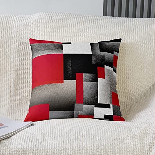 Loussiesd Red Grey Black Buffalo Check Reversible Throw Pillow Covers Kids Geometric Pillow Covers Home Decor for Square Cushion Covers Set of 2 Plaid Modern Abstract Art 24x24 Inch - Image 2