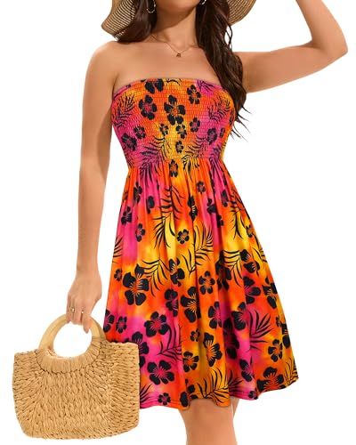 Image of elescat Summer Dresses for Women 2026 Strapless Casual Beach Cover Ups Tube Top Sundress