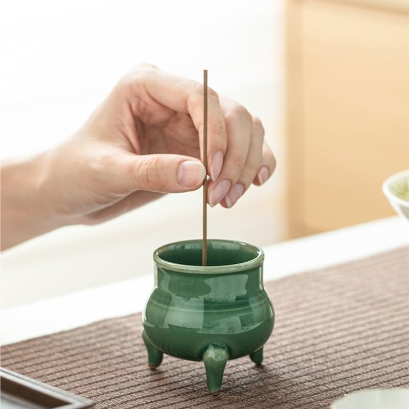 Bruciatore di incenso Celadon Treppiede Bruciatore di Incenso Casa Interno Spina Filo di Ceramica Zen Portico Decorazione