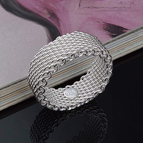925 Sterling Silver Plating Fashion Knitted Woven Mesh Ring Women's Wedding Ring Metal Mesh Eye Ring2