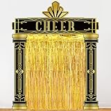 Tingjoo 6 Pcs Roaring 20s Party Decorations Set Black and Gold Door Cover Banner with Gold Tinsel Fringe Curtain Backdrop 1920s Birthday Speakeasy Awards Night Vintage Jazz Flapper Wedding Supplies