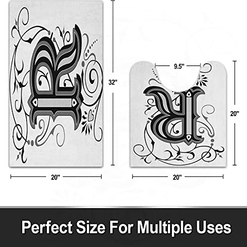 FALOME 2-teilige rutschfeste Badematte,Buchstabe R Barock Antik Typografie Old Fashion Englisch Aristokratische Strudel… – Bild 3