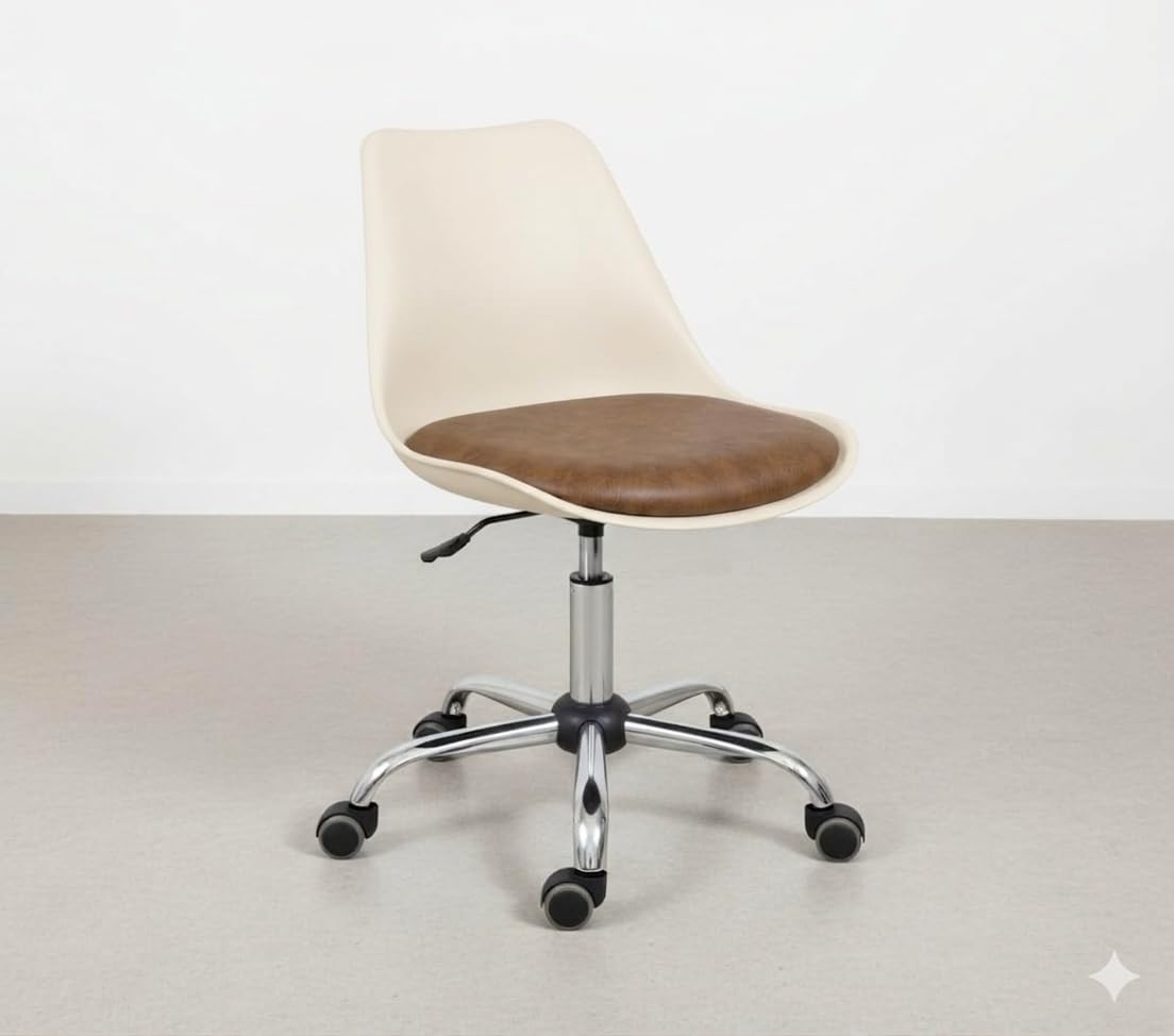 Armless Revolving Office Chair - Solid Steel for Home/Office/Study/Vanity/Shops/Clinic/lab/Spa/Conference/Meeting/Reception (Off White and Brown)-image-43