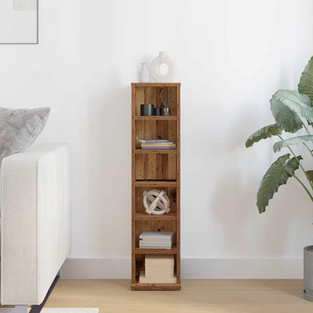Scaffale per CD, effetto legno anticato, 21 x 20 x 88 cm, con molto spazio per CD, DVD e accessori, adatto per soggiorno, ufficio o camera da letto, struttura robusta e stabile