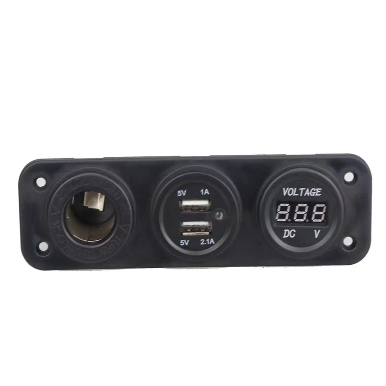 ładowarka samochodowa, Gniazdo USB do telefonu komórkowego, montaż na panelu, z woltomierzem, adapterem LED zapalniczki samochodowej, trójnikiem