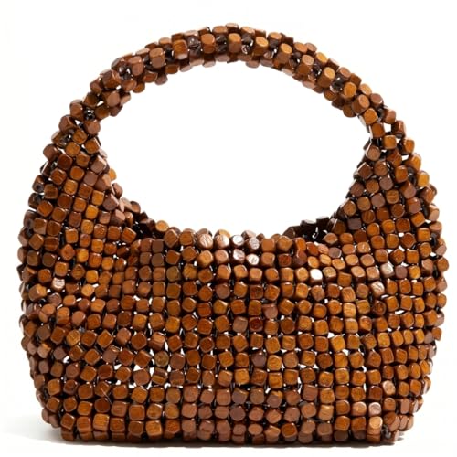 Sac à main en bois perlé marron foncé idéal pour la plage