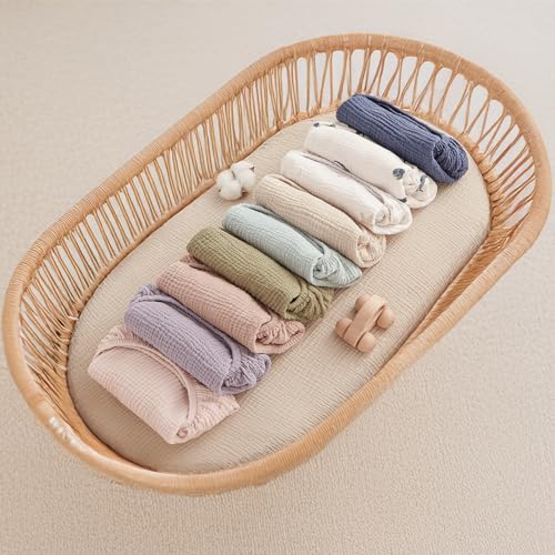 Bearmoss 2-Pack Organic Baby Bassinet Sheets for Girls, Boys-100% Cotton Bassinet Mattress Sheets Compatible with Bassinest Swivel Sleeper, Muslin Bedside Sleeper Rectangle Cradle Pad Sheets 33"x17"