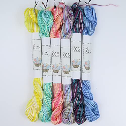 Image of KCS Big skeins of 25 Meters Size 25 Color Variegated Cross Stitch Stranded Threads,6 skeins,14