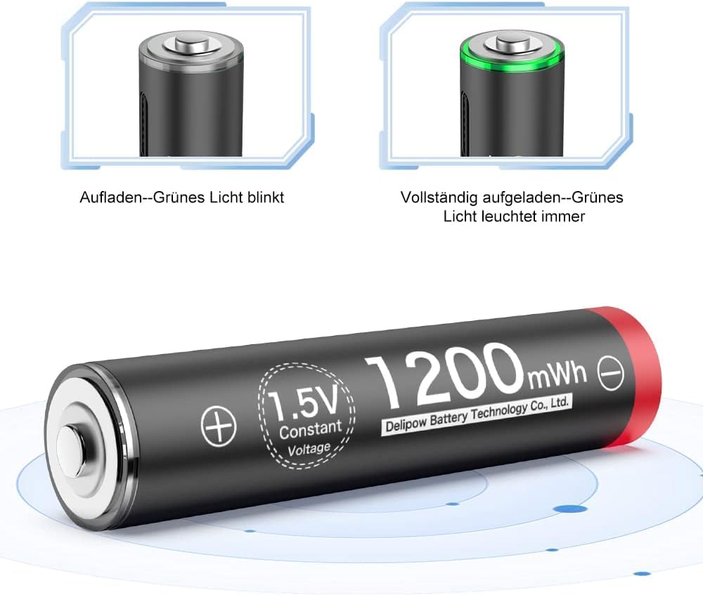 Akumulatory litowe USB-C AAA do ponownego ładowania, 1,5 V 1200 mWh USB baterie AAA z kablem do ładowania USB-C 4 w 1, szybkie ładowanie 1 godzina, 1500 cykli pracy, 16 sztuk