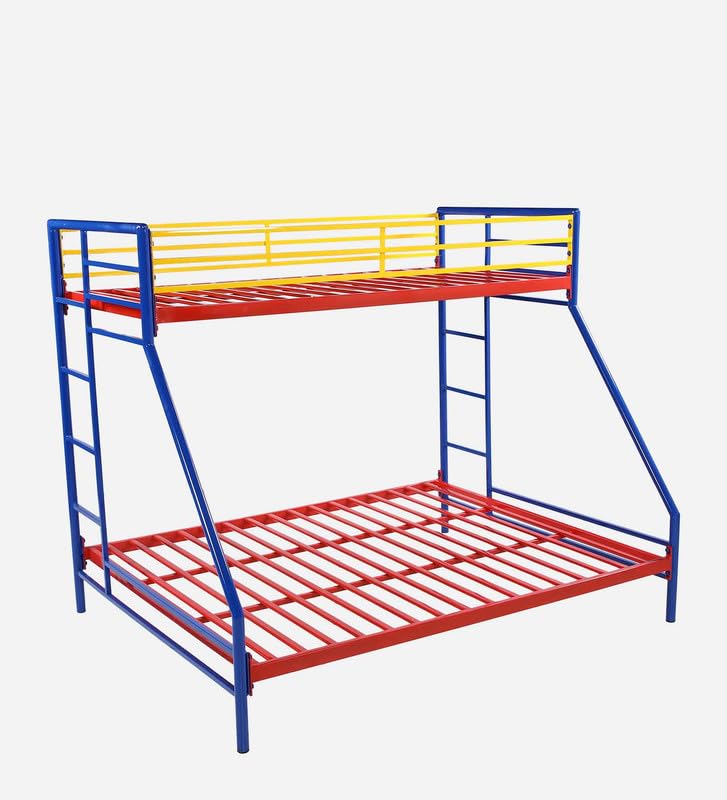 Image of Twin Over Twin Metal Bunk Bed | Bunk Bed Without Storage for Kids & Adult | Double Decker Cot for Kids Room | Space-Saving | Metal Bunker Cot (Mattress Included) (Pink)