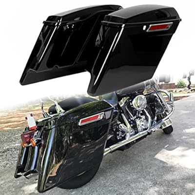 ECOTRIC 5 Hard Saddle Bags Trunk Extended Compatible with 1993-2013 Harley Davidson Road King Glide Softail All Touring Models Stretched Vivid Black WLid & Latch Key
