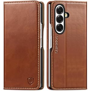 SHIELDON Lederhülle Kompatibel mit Galaxy Z Fold 7 8, 0", Schutzhülle [Echtleder] [Standfunktion] [RFID Blocker] [3 Kartenfach] [Stoßfest] [Magnetverschluss] Handyhüllen - Retro Braun
