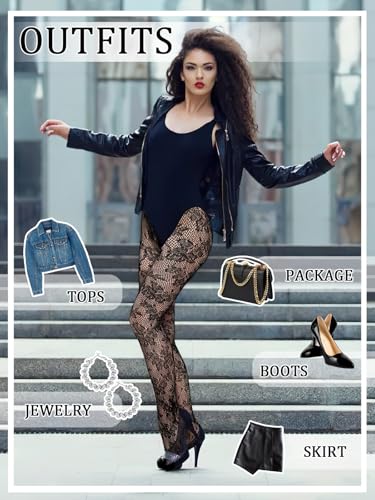 Image of 4 Pairs Tights Fishnet Stockings Floral Pantyhose Stockings Leggings Lace Tights for Women Girls Halloween