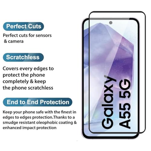 Image of HD Tempered Glass Screen Protector Compatible For Samsung Galaxy A55 5G (2024) With Edge To Edge Coverage And Easy Installation Kit