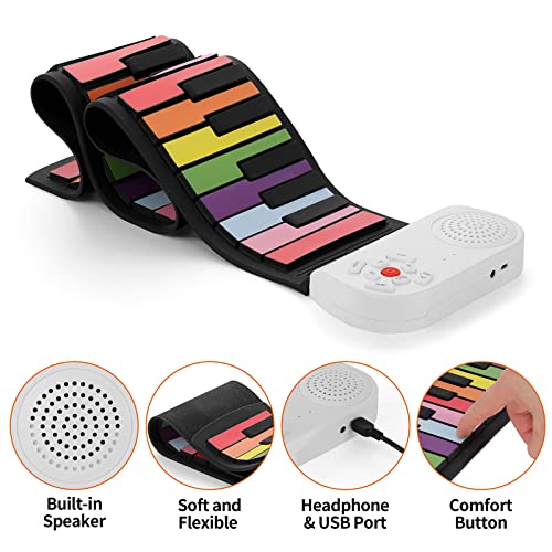 Hami Roll Up Piano Portable Electronic Piano For Beginners And Kids ，49 Keys Colorful Flexible Kid's Foldable Roll Up Educational Electronic Digital Music Piano Keyboard With Recording #TOP4