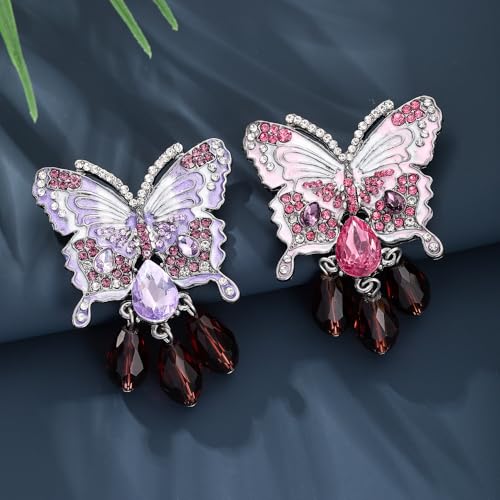 Image of Butterfly Crystal Rhinestone Brooch Pin for Women Colorful Glitter Pearl Bead Lapel Pins Hats Clothes Dress Accessories Jewelry