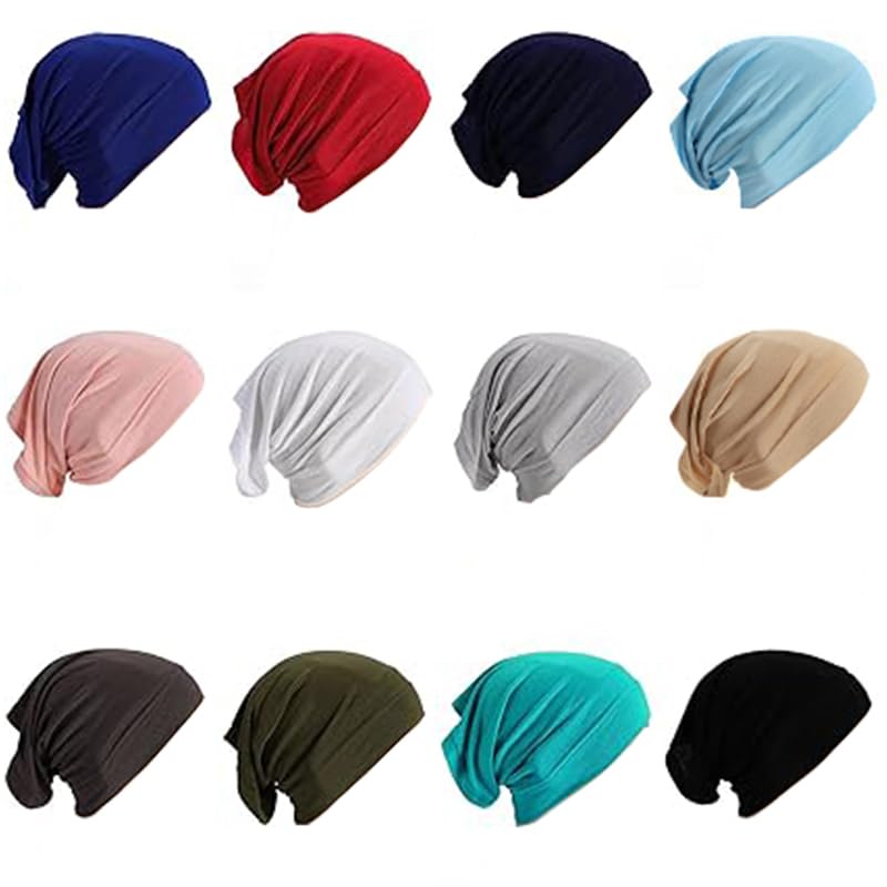 12 Pieces Under Scarf Hijab Cap Under Caps for Turban Head Wraps Scarf Solid Color Hijab Tube Unisex Stretch Tube