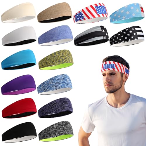 Image of Foaincore 16 Pcs Sports Headbands for Men Breathable Mesh Workout Sweatbands Elastic Moisture Wicking Stretchy Wide Hair Bands for Women Sports Running Basketball Yoga