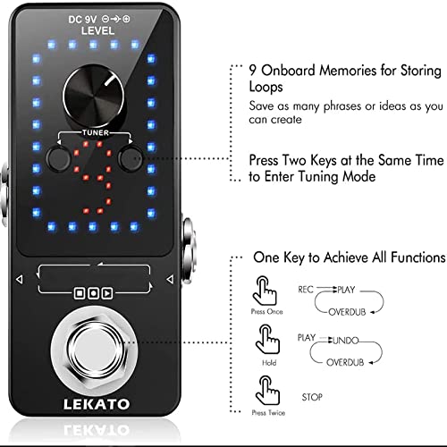 LEKATO Pédale de boucle de guitare Station de boucleur 9 emplacements Max 40 minutes Durée d’enregistrement Boucleur de… - Les Beatles, Paul McCartney, John Lennon, RIngo Starr, George Harrison LEKATO Pédale de boucle de guitare Station de boucleur 9 emplacements Max 40 minutes Durée d'enregistrement Boucleur de… – Image 7