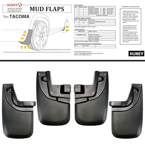 Image of XUKEY 4PCS Mud Flaps Splash Guard for Toyota Tacoma 2005-2015 Mudguards Mudflaps with Fender Flares Tire Protector Rear Front Car Accessories Replacement