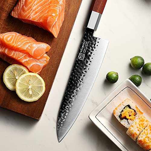 Chef Knife, Professional Japanese Knife 8 inch Gyuto Chef Knife Kitchen Knife, Forged German High Carbon Stainless Steel Japanese Chef Knife with Octagon Wood Handle- KEEMAKE