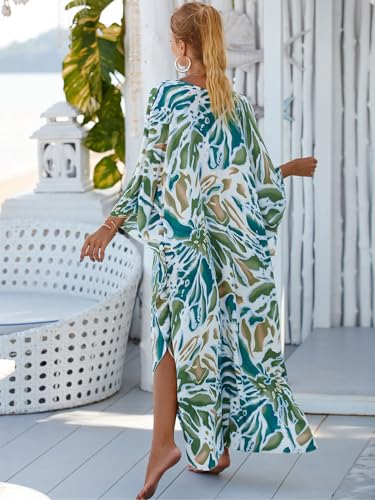 Image of IMAGEKOPE Women's Plus Size Animal Print V-Neck Batwing Kaftan Beach Dress Bathing Suit Cover-Up Loungewear