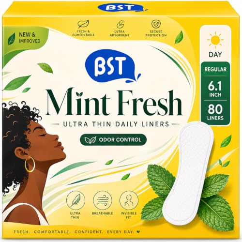 Image of BST Mint Fresh Wingless Panty Liners for Women, Invisible Breathable Ultra Thin Daily Pantiliner, Odor Fighting, Daily Feminine for Light Flow (6.1 Inch 80 Count, Packaging May Vary)