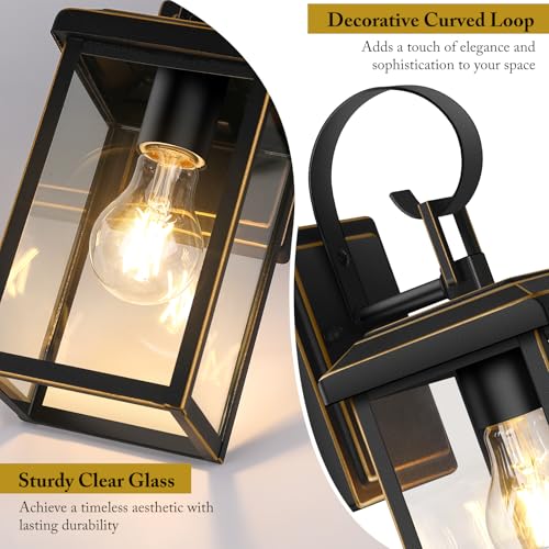 Image of BesLowe 2-Pack Outdoor Wall Light Fixtures, Modern Porch Sconces, Bronze | Waterproof, Rust-Resistant, Durable Metal with Clear Glass, Standard E26 Socket, Easy to Install