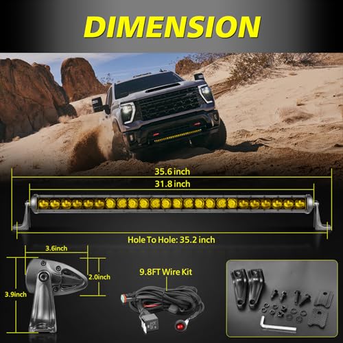 Image of 30 inch 168W Amber Single Row LED Light Bar w /Wiring Kit & Cover | Spot Flood Combo, High Intensity OSRAM LED Off Road Driving Bumper Grill Roof Light Bar for UTV Truck Pickup SUV