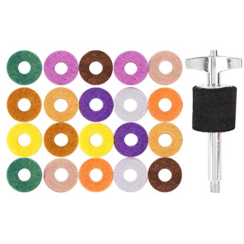 Cymbal Base Wing Nuts and Cymbal Felts Colorful Pads for Drum Kit Percussion Instrument Accessories,Cymbal Screw with 20pcs Felt Pad Set (Random Color)
