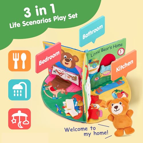 Image of hahaland 3D Book for 0-12 Months Soft Cloth Interactive Activity Baby Book | Sensory Montessori Toys for 1 Year Old Educational Travel Toy Gifts for 6 9 Months Toddler Baby Girls Boys