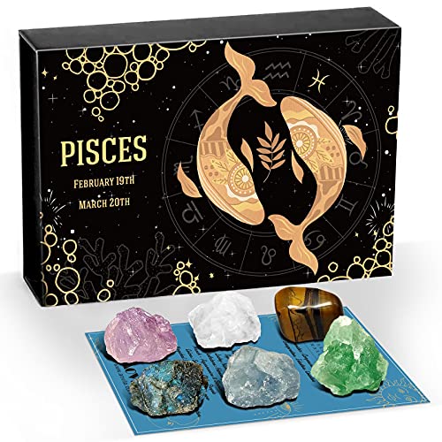 Image of Pisces Crystals Gift Set, Zodiac Signs Healing Crystals Birthstones with Horoscope Box Set Pisces Astrology Crystals Healing Stones Gifts