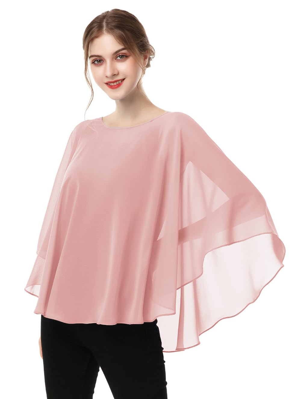 Hotshawl Capes for Womens Casual chiffon shawl Casual Chiffon Cape Sheer shawls and wraps Poncho Capelets Cover Up, Blush, One size