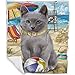 Pet Friendly Beach Russian Blue Cat Blanket - Lightweight Super Soft Cozy and Durable Bed Blanket - Animal Theme Fuzzy Blanket for Sofa Bed Couch BLNKT56661 (30x40 Fleece)