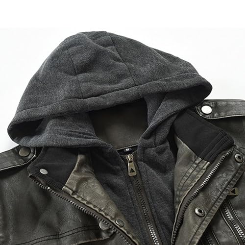 Mens Mid Length Leather Jacket Hooded Thick Motorcycle Leathers Coat Winter Zipper Bomber Biker PU Coats3