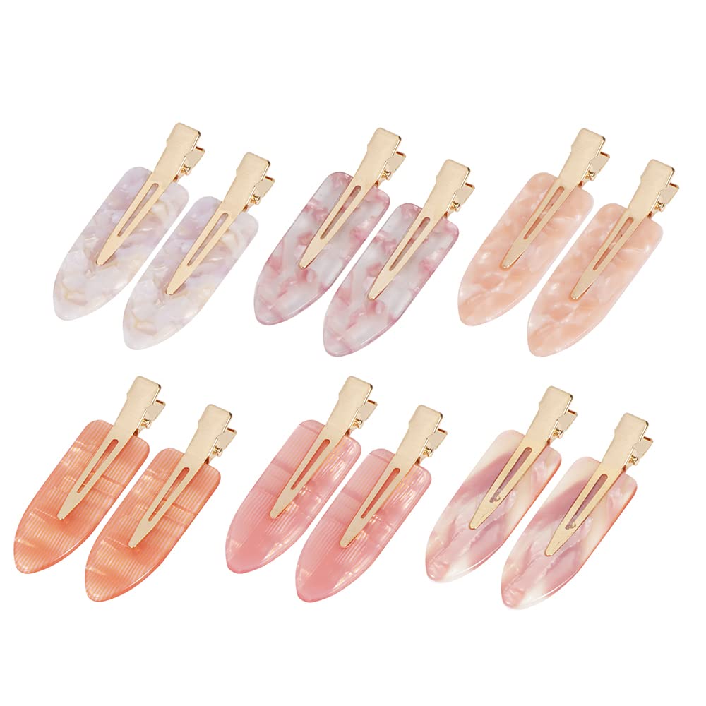 Eliongpu 12 Pcs No bend Hair Clips for Styling, Acrylic Resin Flat Clip, Pink No Crease Hair Curl Clips Creaseless Hair Clips Seamless Hair Barrette Hair Styling Accessories for Women Girls