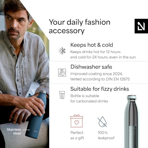 Image of LARS NYSOM Stainless Steel Insulated Water Bottle 12oz 17oz 25oz 34oz 51oz | Insulated Thermo Flask for Hot and Cold Beverages | Leakproof Drinking Bottle (Misty Blue, 17oz)