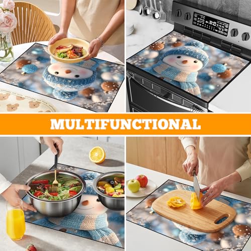 Image of Christmas Multi-Design Stove Cover for Glass /Electric Stoves - 3-in-1 Heat-Resistant Protector Mat, Non-Slip Drying Rack 28 inchx20 inch