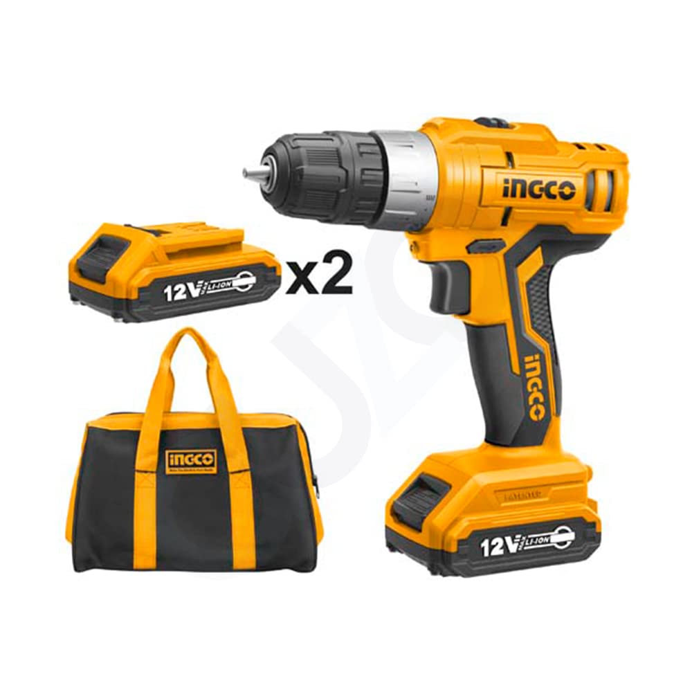 INGCO Lithium-Ion Impact Drill - 12V Cordless, 20000BPR, 25NM Max Torque, 2pcs Battery Pack & 1hr Fast Charger