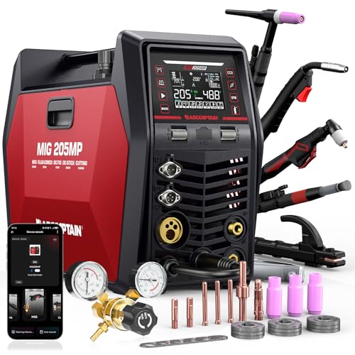 ARCCAPTAIN MIG205MP Saldatrice 9‑in‑1 con controllo iControl App/Plasma Cutter/Pulsed MIG/Flux Core/Spool Gun/DC HF‑Lift TIG/Clean/MMA per alluminio 230V Multi‑processo