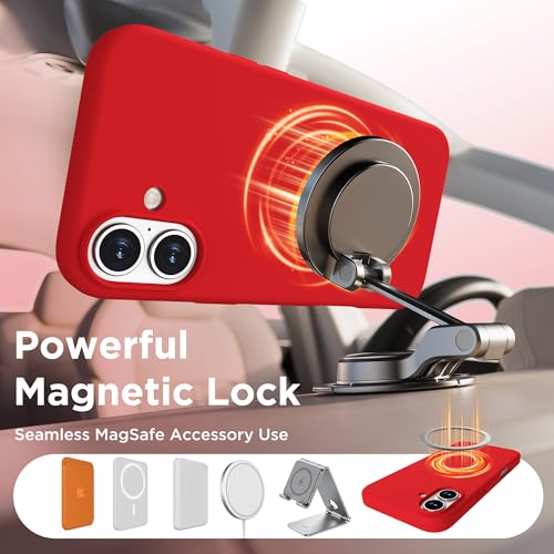 Image of Magnetic for iPhone 16 Case, Compatible with MagSafe, Liquid Silicone Phone Cover with Screen Protector & Camera Protector, Soft Anti-Scratch Microfiber Lining Inside 6.1 inch, Red